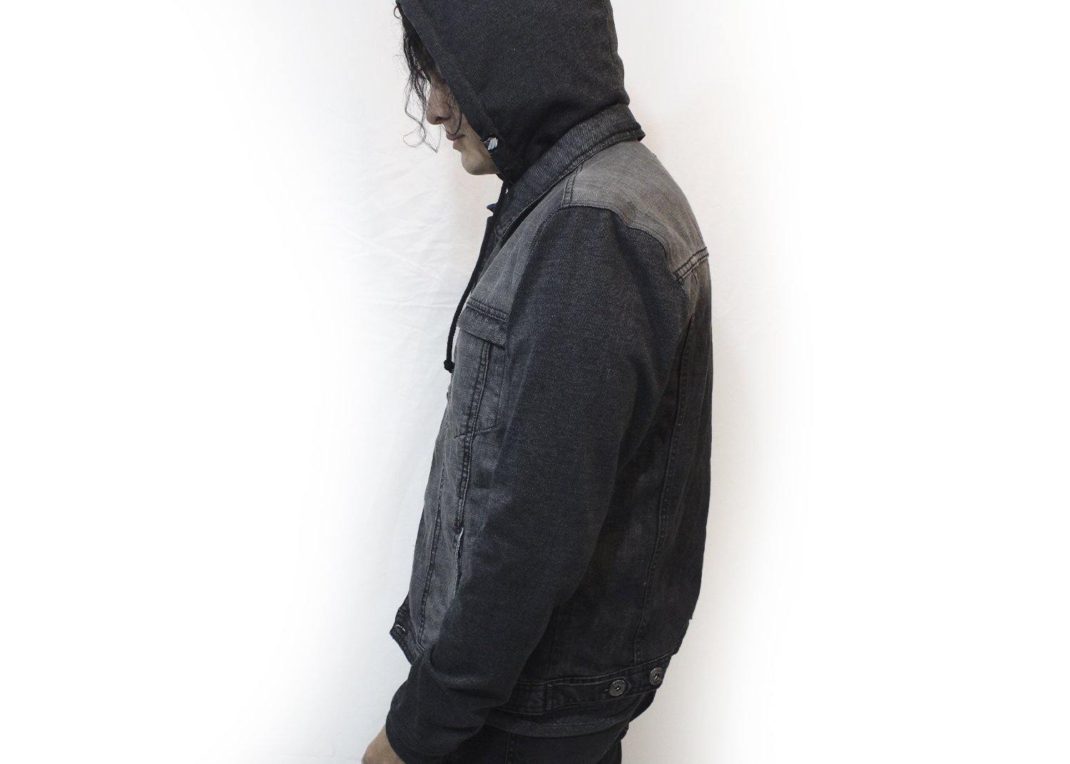 Black terry Hooded Chamarra de mezclilla Slim fit (Edición limitada) Denim jacket - Stockholm Co. - chamarra - hombre, stkm originals, sudadera